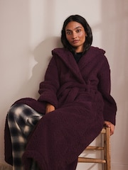 Burgundy Red Long Teddy Dressing Gown - Image 1 of 6