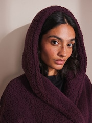 Burgundy Red Long Teddy Dressing Gown - Image 4 of 6