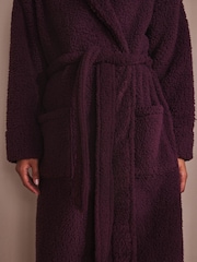 Burgundy Red Long Teddy Dressing Gown - Image 5 of 6