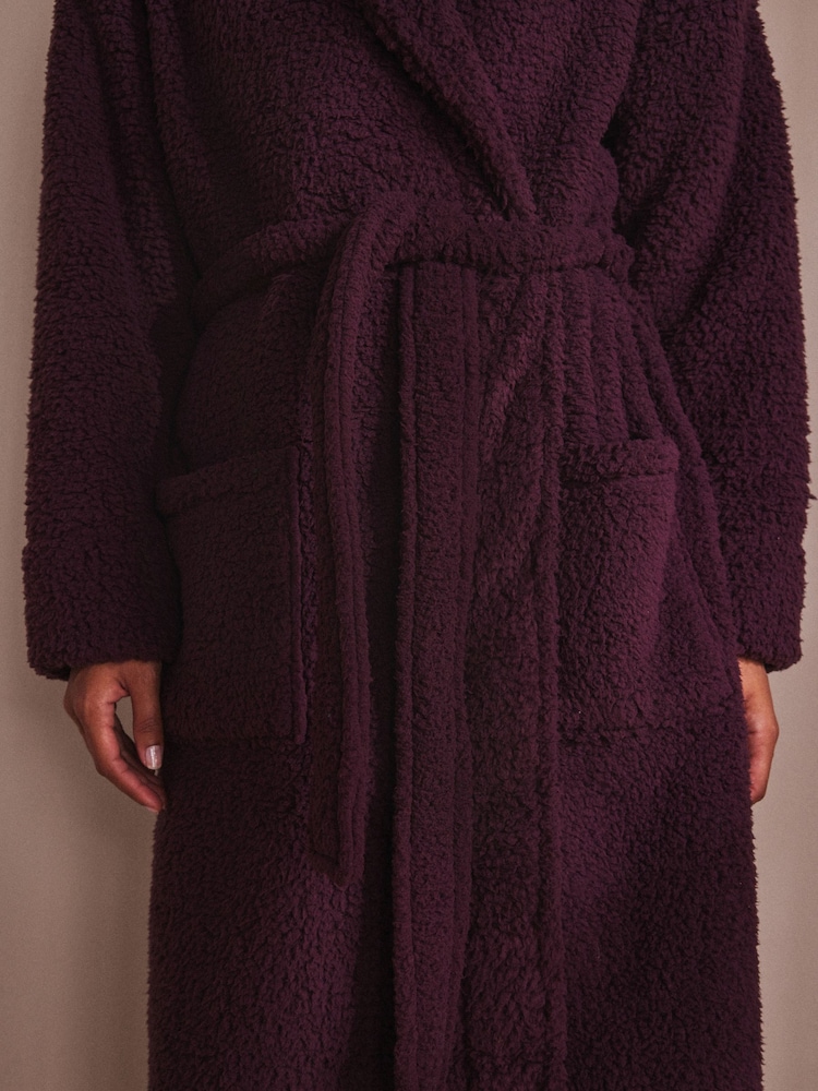 Burgundy Red Long Teddy Dressing Gown - Image 5 of 6