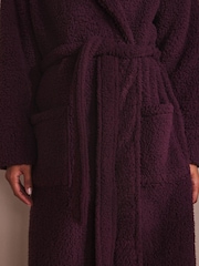Burgundy Red Long Teddy Dressing Gown - Image 6 of 6