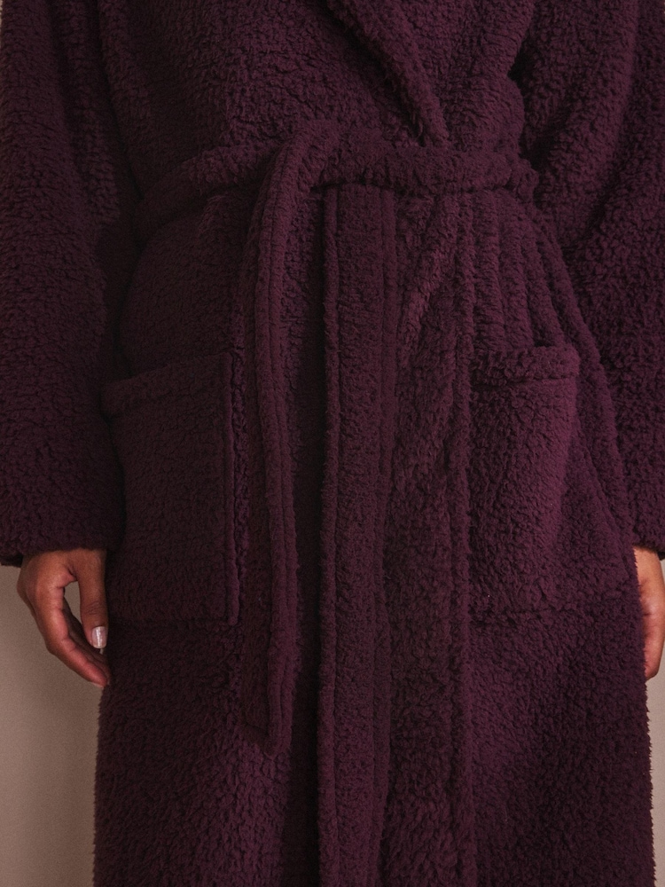 Burgundy Red Long Teddy Dressing Gown - Image 6 of 6
