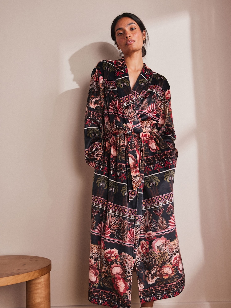 Black Palms Supersoft Dressing Gown - Image 1 of 10 Black Palms Supersoft Dressing Gown - Image 1 of 10
