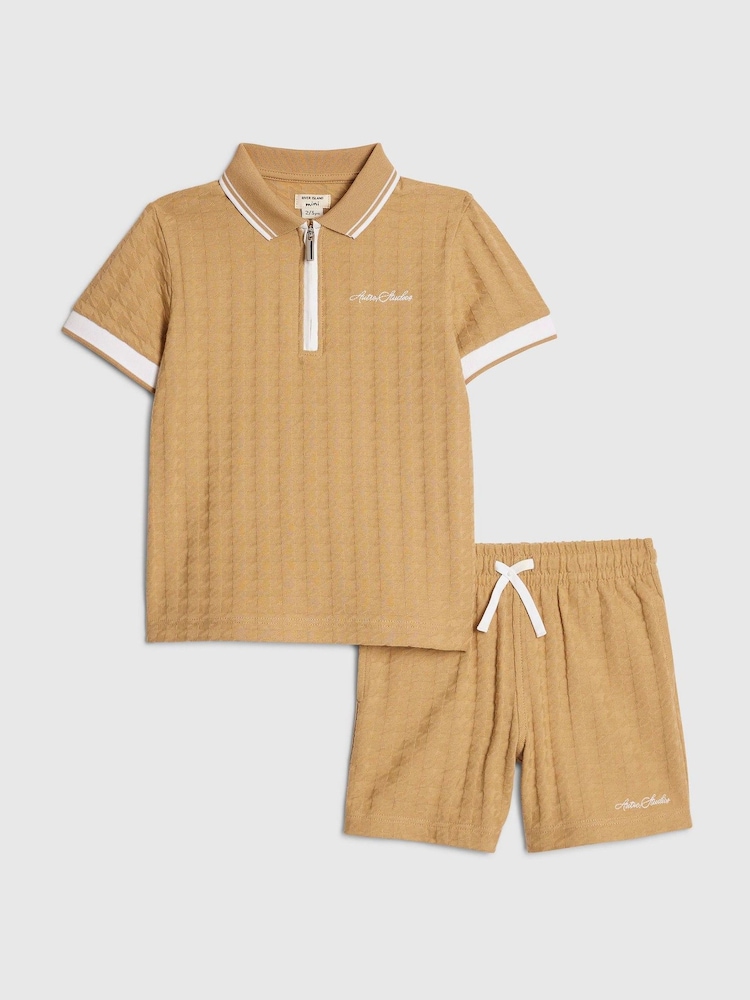 River Island Brown Slim Fit Polo Shirt & Shorts Set - Image 1 of 5