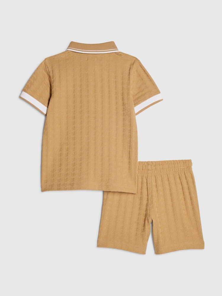 River Island Brown Slim Fit Polo Shirt & Shorts Set - Image 2 of 5