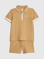 River Island Brown Slim Fit Polo Shirt & Shorts Set - Image 3 of 5