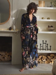 Black Floral Velvet Dressing Gown - Image 1 of 6