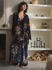 Black Floral Velvet Dressing Gown - Image 2 of 6