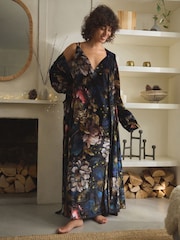 Black Floral Velvet Dressing Gown - Image 3 of 6