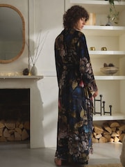 Black Floral Velvet Dressing Gown - Image 4 of 6