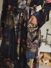 Black Floral Velvet Dressing Gown - Image 5 of 6