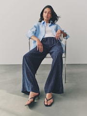 Rayas diplomáticas azules - Linen Rich Wide Leg Trousers - Imagen 1 de 9