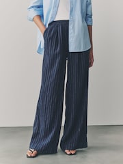 Rayas diplomáticas azules - Linen Rich Wide Leg Trousers - Imagen 3 de 9