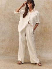 Blanc - métallisé Ample Pantalon Rayé Avec Lin - Image 1 of 8