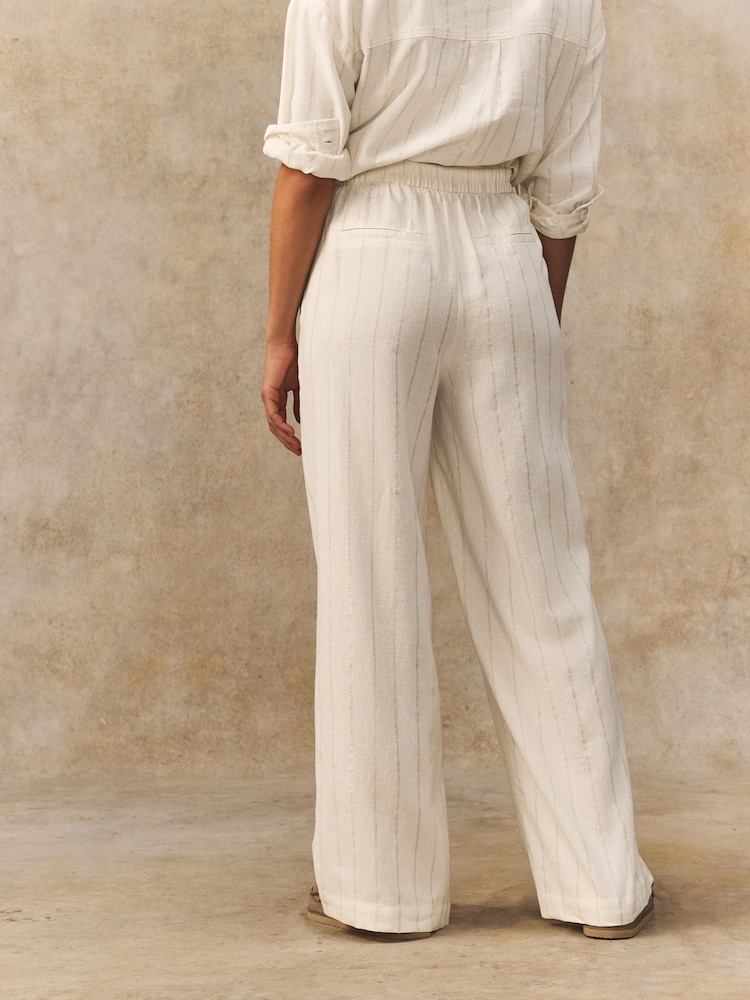 Blanc - métallisé Ample Pantalon Rayé Avec Lin - Image 4 of 8