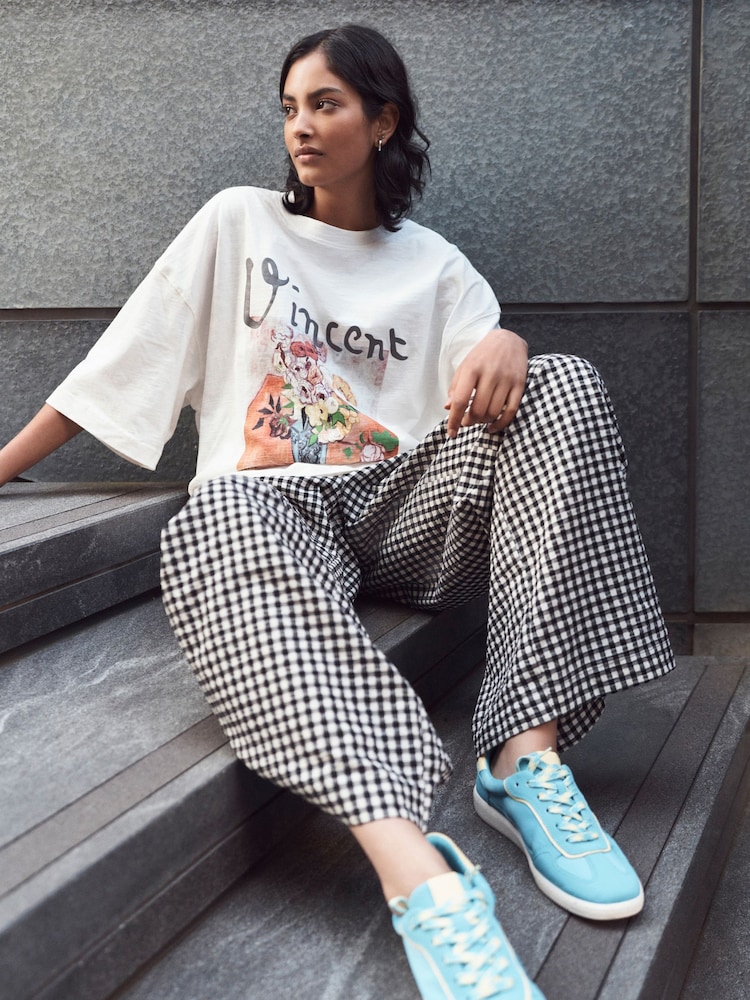 Black/White Pull On Gingham Trousers - Image 2 of 6