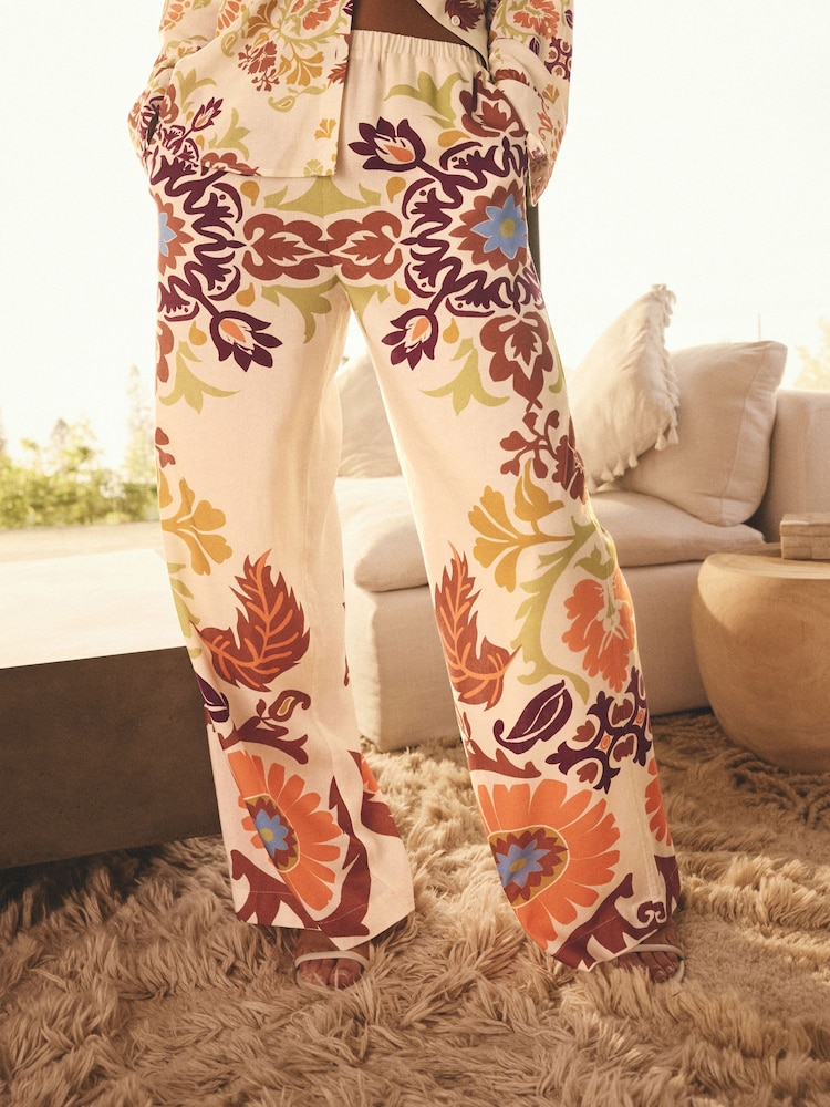 écru - Wide Leg Trousers with Linen - Image 2 of 8