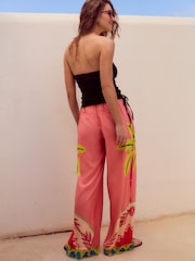 Pink Wide Leg Elastic Waist Trousers with Linen - Image 3 of 8