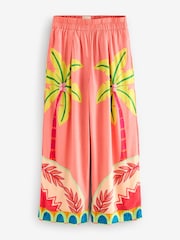 Pink Wide Leg Elastic Waist Trousers with Linen - Image 6 of 8