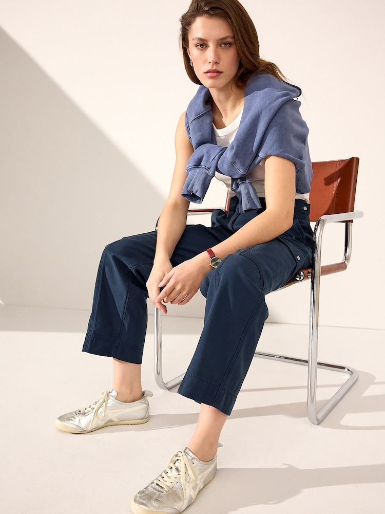 Navy 100% Cotton Cargo Barrel Leg Trousers - Image 2 of 8
