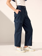 Navy 100% Cotton Cargo Barrel Leg Trousers - Image 3 of 8