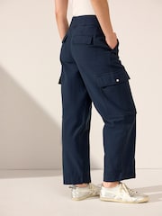 Navy 100% Cotton Cargo Barrel Leg Trousers - Image 4 of 8