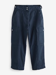Navy 100% Cotton Cargo Barrel Leg Trousers - Image 6 of 8