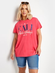 Rojo - Yours Curve 'Cali Palm Springs' Slogan T-Shirt - Imagen 1 de 5