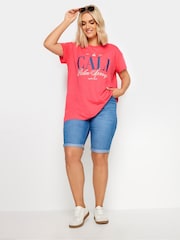 Rojo - Yours Curve 'Cali Palm Springs' Slogan T-Shirt - Imagen 2 de 5