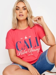Rojo - Yours Curve 'Cali Palm Springs' Slogan T-Shirt - Imagen 4 de 5