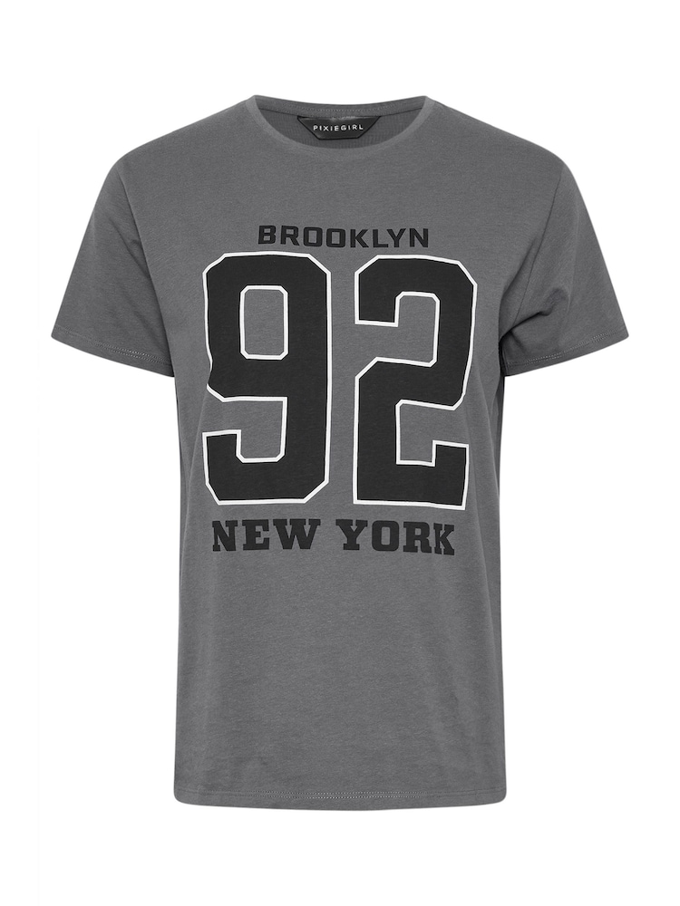 PixieGirl Petite Grey Brooklyn 92 100% Cotton T-Shirt - Image 5 of 5