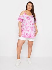 Rosa - Yours Curve Tie Dye Strappy Cold Shoulder T-Shirt - Imagen 2 de 5