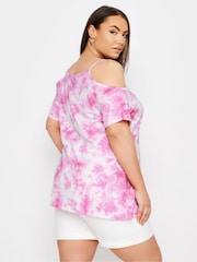 Rosa - Yours Curve Tie Dye Strappy Cold Shoulder T-Shirt - Imagen 3 de 5