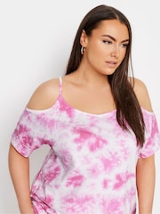Rosa - Yours Curve Tie Dye Strappy Cold Shoulder T-Shirt - Imagen 4 de 5