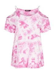 Rosa - Yours Curve Tie Dye Strappy Cold Shoulder T-Shirt - Imagen 5 de 5