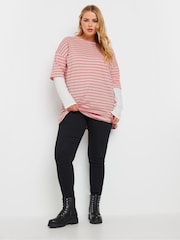 Yours Curve Pink 100% Cotton Stripe Double Layer Top - Image 2 of 5