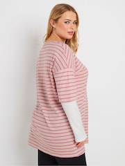 Yours Curve Pink 100% Cotton Stripe Double Layer Top - Image 3 of 5