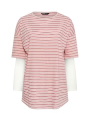 Yours Curve Pink 100% Cotton Stripe Double Layer Top - Image 5 of 5