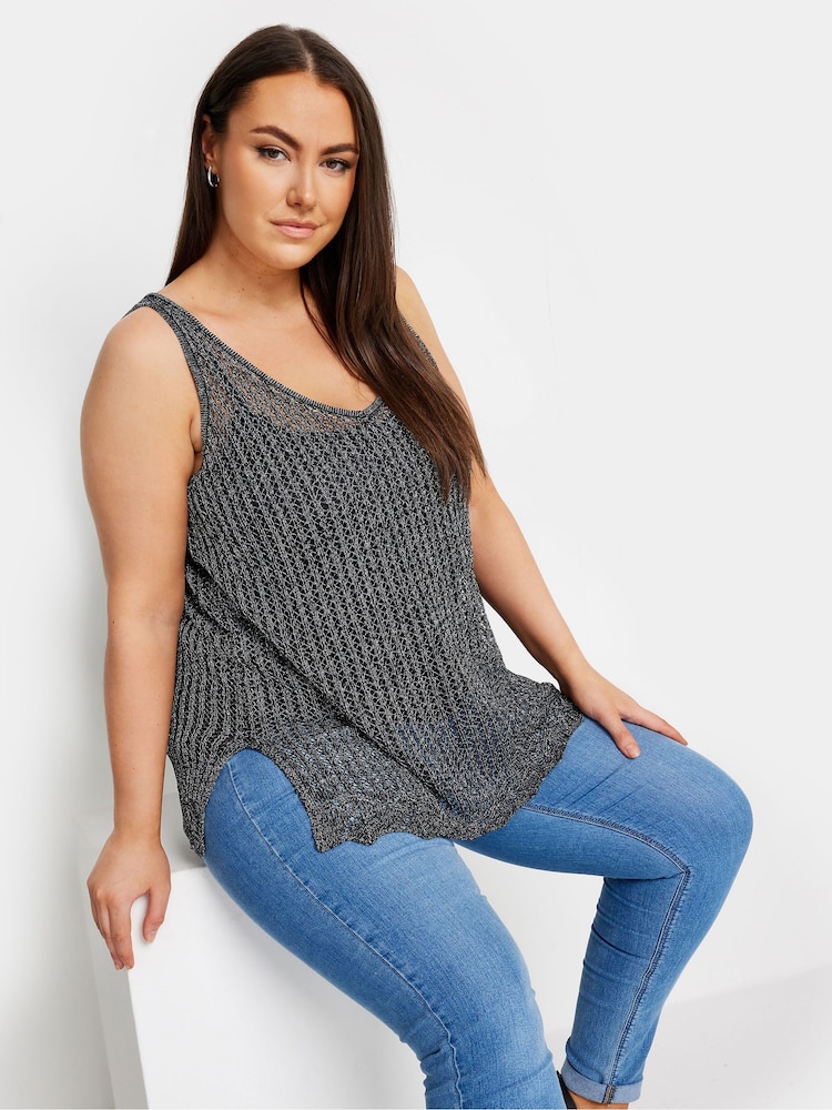 Yours Curve Black Pointelle Vest - Image 1 of 5 Yours Curve Black Pointelle Vest - Image 1 of 5