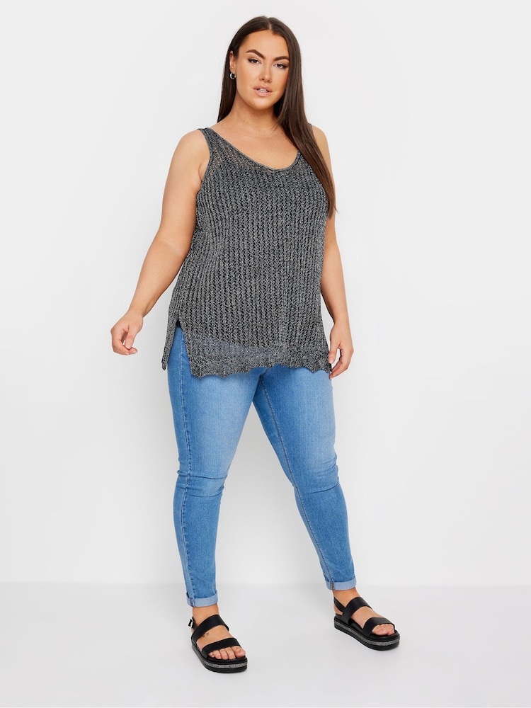 Yours Curve Black Pointelle Vest - Image 2 of 5