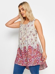 Yours Curve Natural Floral Dipped Hem Pleated Vest - Image 1 of 5