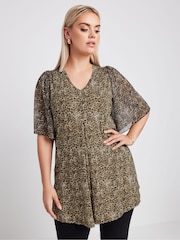 Yours Curve Brown Leopard Print Mesh Swing Top - Image 1 of 6