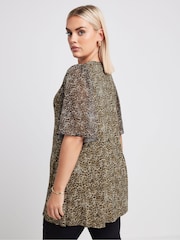 Yours Curve Brown Leopard Print Mesh Swing Top - Image 2 of 6