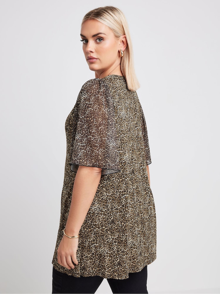 Yours Curve Brown Leopard Print Mesh Swing Top - Image 2 of 6