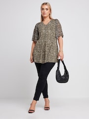 Yours Curve Brown Leopard Print Mesh Swing Top - Image 3 of 6