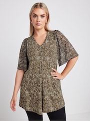 Yours Curve Brown Leopard Print Mesh Swing Top - Image 4 of 6