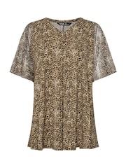 Yours Curve Brown Leopard Print Mesh Swing Top - Image 6 of 6