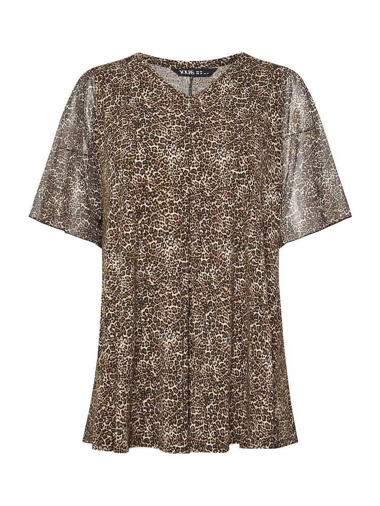 Yours Curve Brown Leopard Print Mesh Swing Top - Image 6 of 6