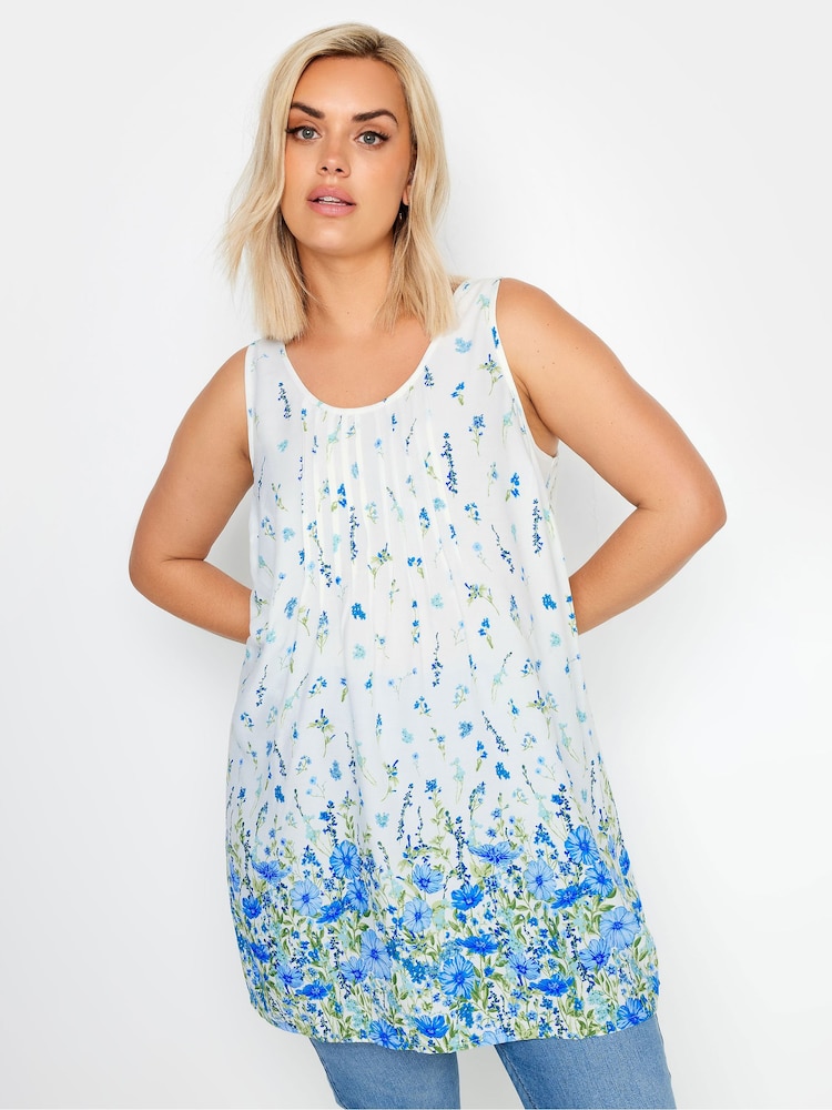 Weiß - Yours Curve Floral Dipped Hem Pleated Vest - Bild 1 von 5