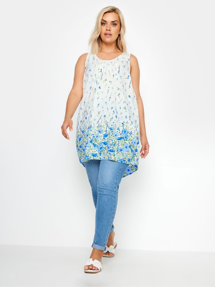 Weiß - Yours Curve Floral Dipped Hem Pleated Vest - Bild 2 von 5